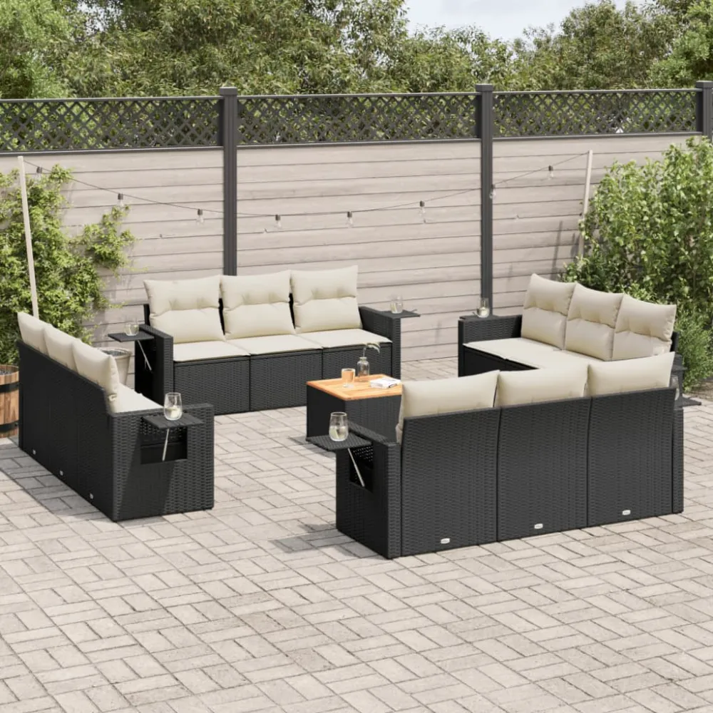 13-delige Loungeset met kussens poly rattan zwart vidaXL