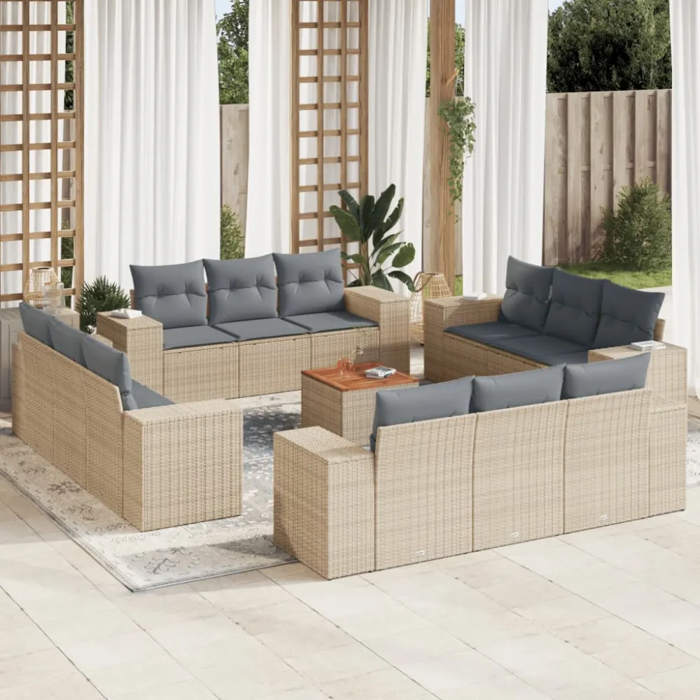 13-delige Loungeset met kussens poly rattan beige vidaXL