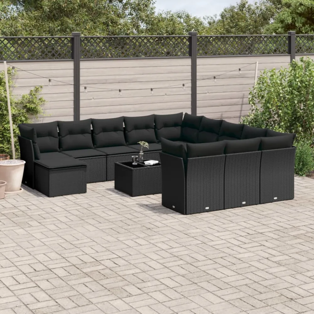 13-delige Loungeset met kussens poly rattan zwart vidaXL