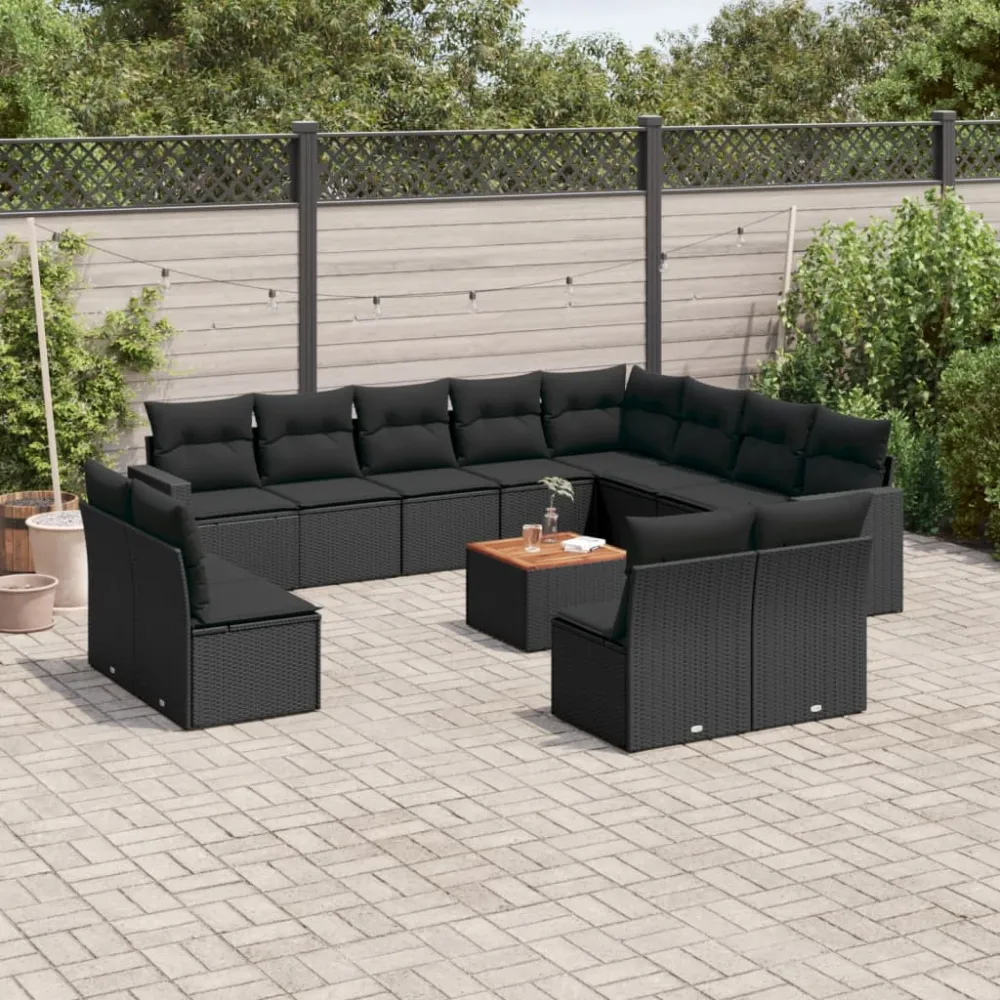 13-delige Loungeset met kussens poly rattan zwart vidaXL