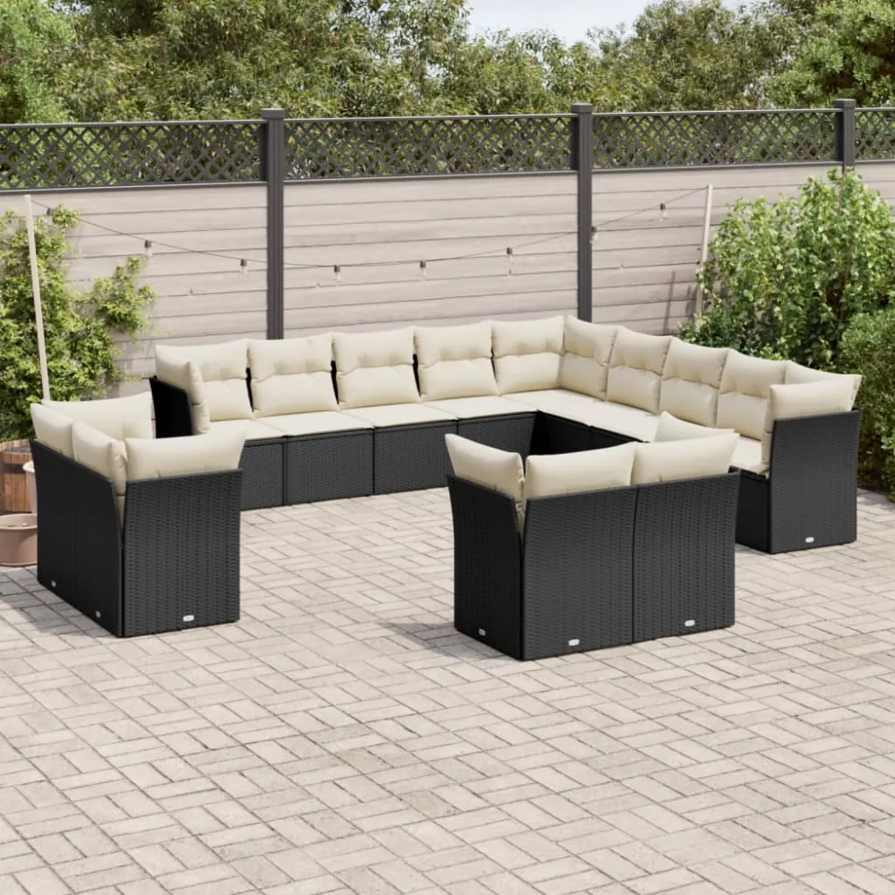 13-delige Loungeset met kussens poly rattan zwart vidaXL
