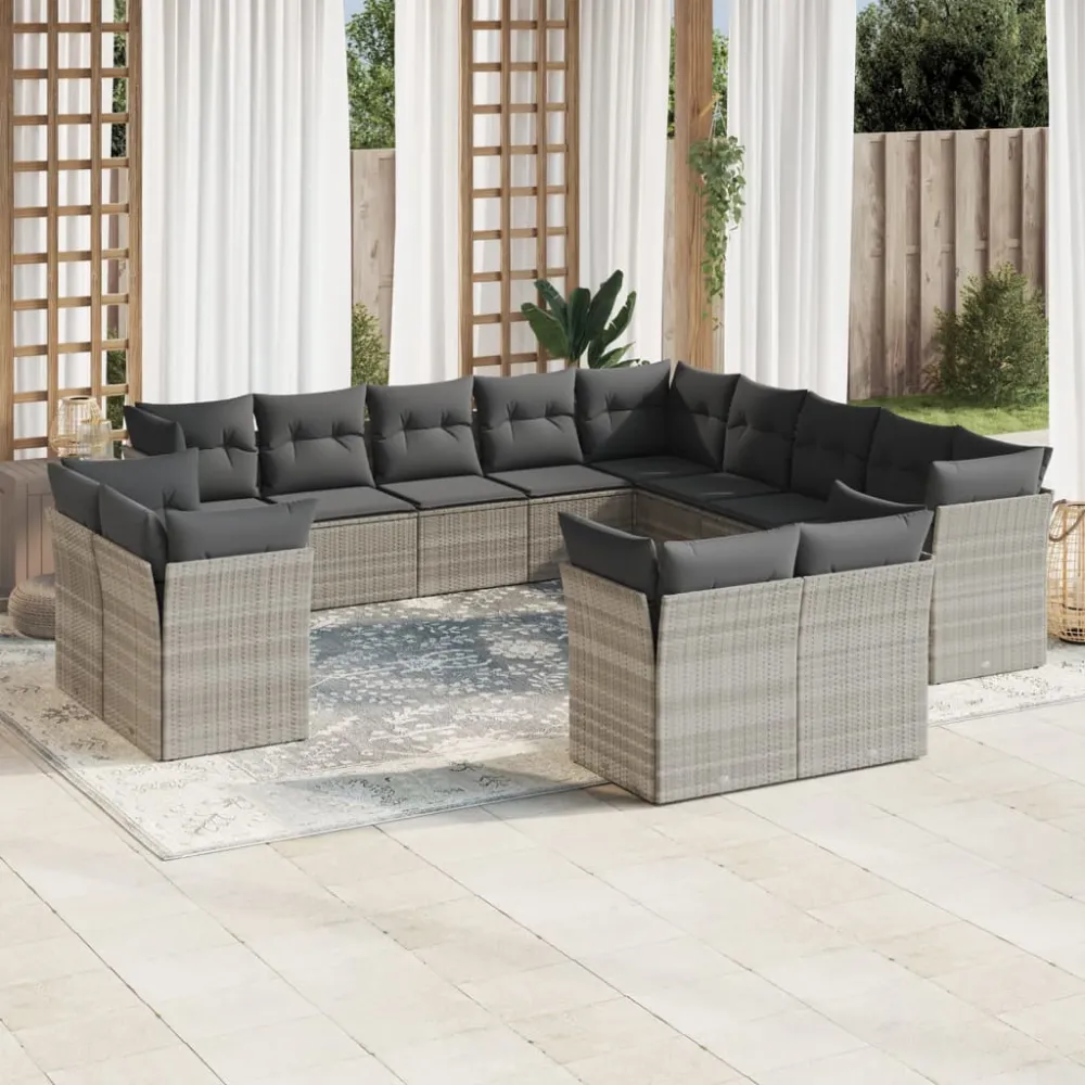 13-delige Loungeset met kussens poly rattan lichtgrijs vidaXL