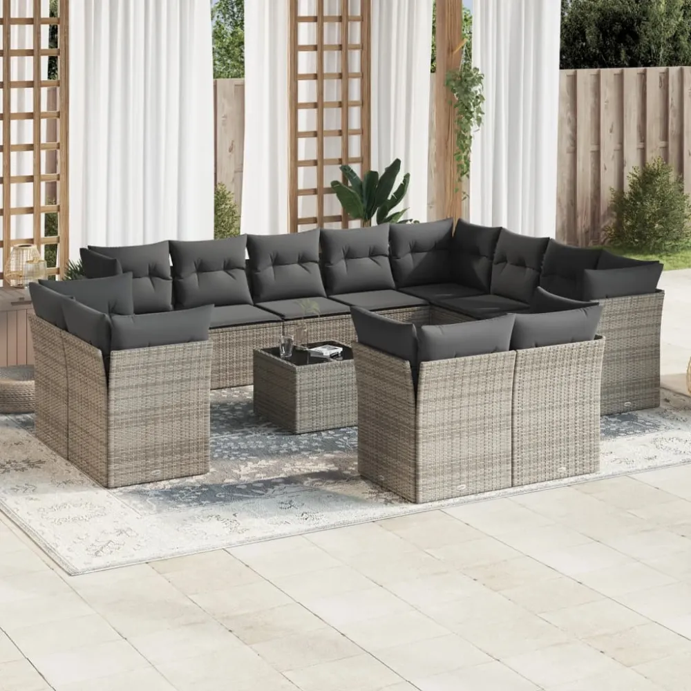 13-delige Loungeset met kussens poly rattan grijs vidaXL