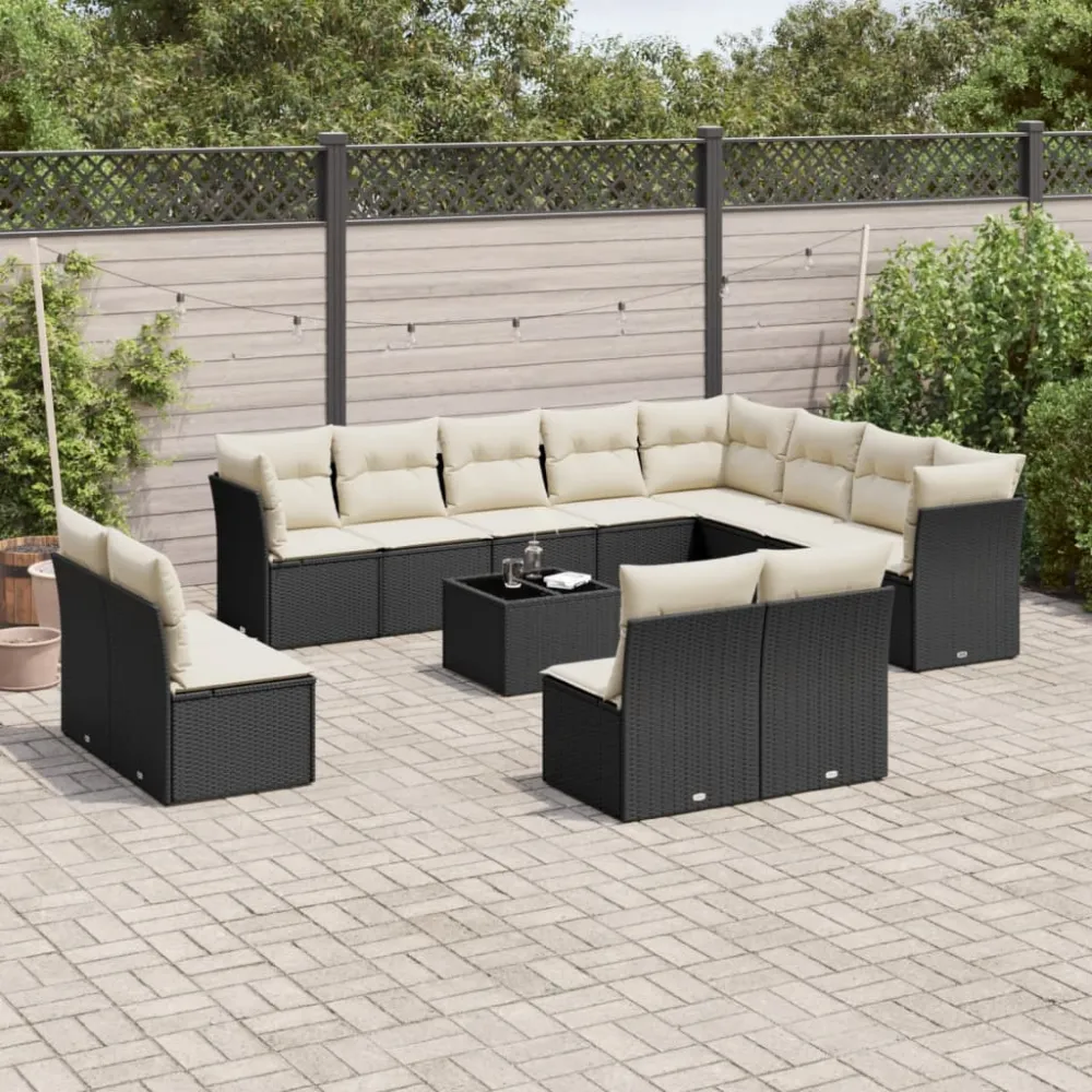 13-delige Loungeset met kussens poly rattan zwart vidaXL