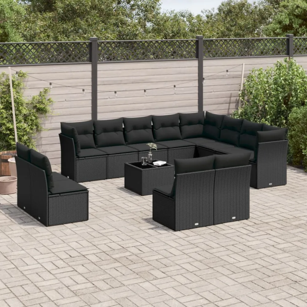 13-delige Loungeset met kussens poly rattan zwart vidaXL