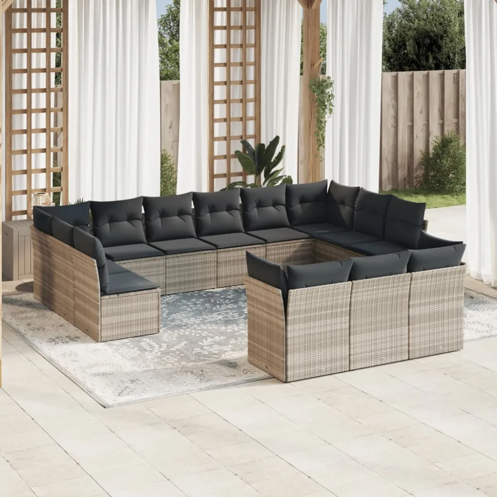 13-delige Loungeset met kussens poly rattan lichtgrijs vidaXL