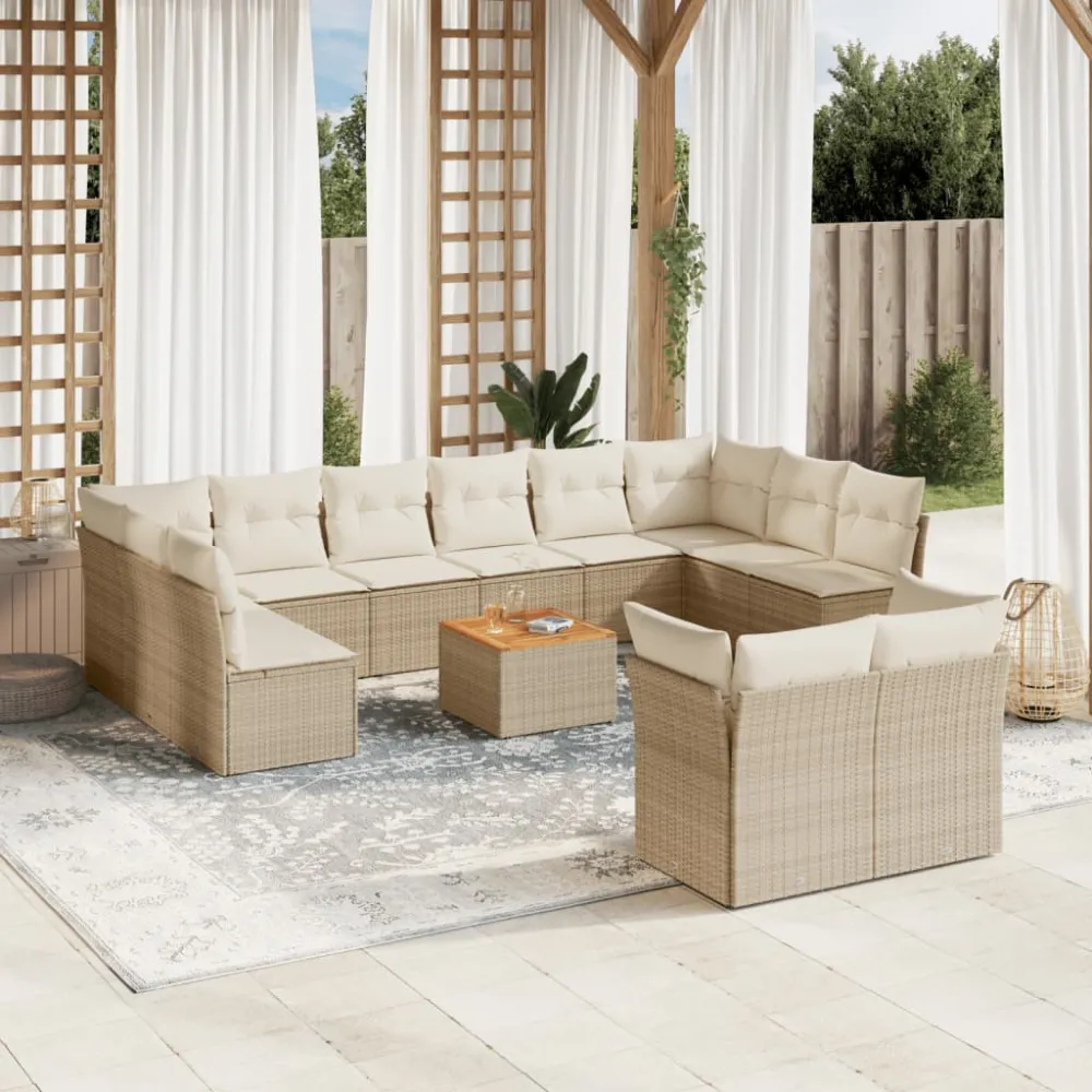 13-delige Loungeset met kussens poly rattan beige vidaXL