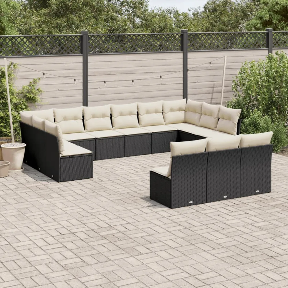 13-delige Loungeset met kussens poly rattan zwart vidaXL