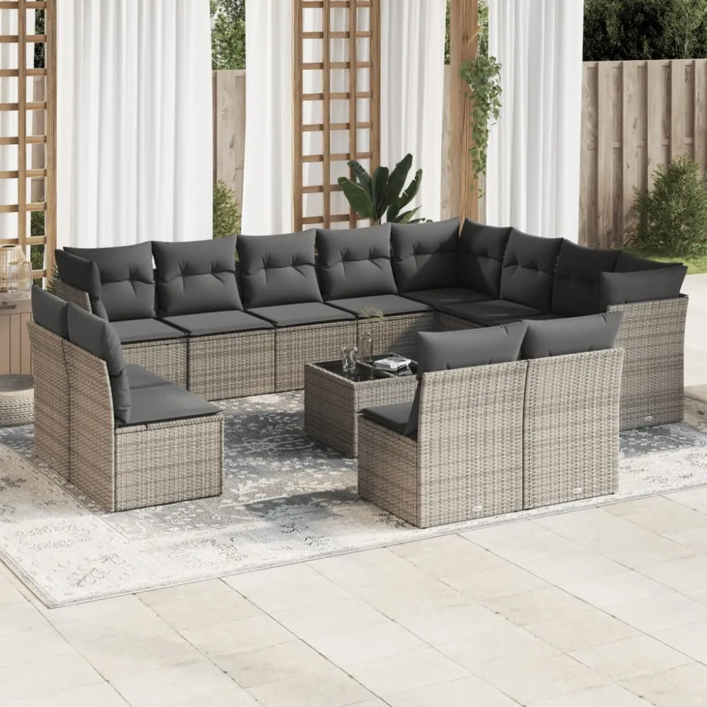 13-delige Loungeset met kussens poly rattan grijs vidaXL