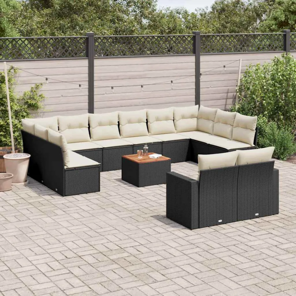 13-delige Loungeset met kussens poly rattan zwart vidaXL