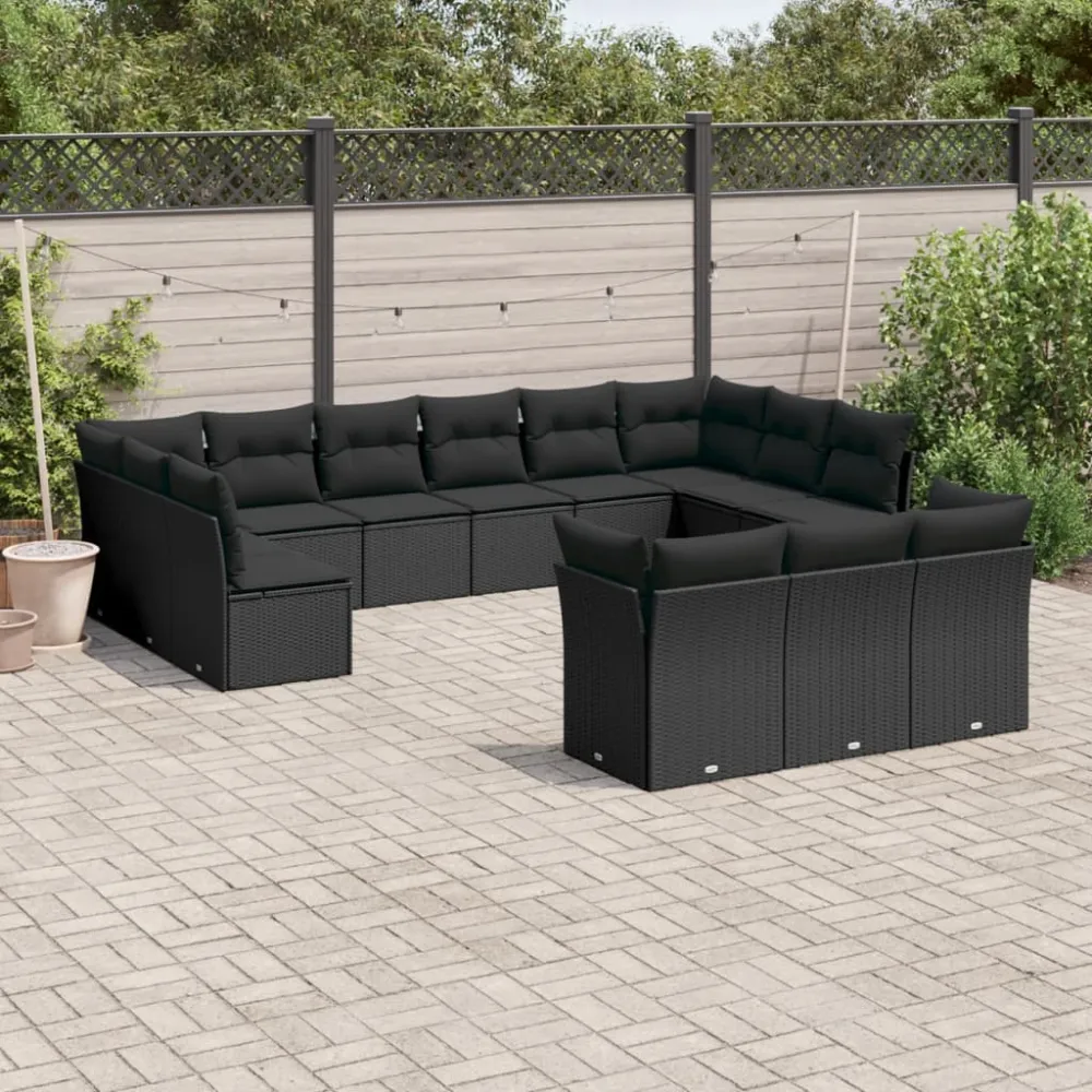 13-delige Loungeset met kussens poly rattan zwart vidaXL