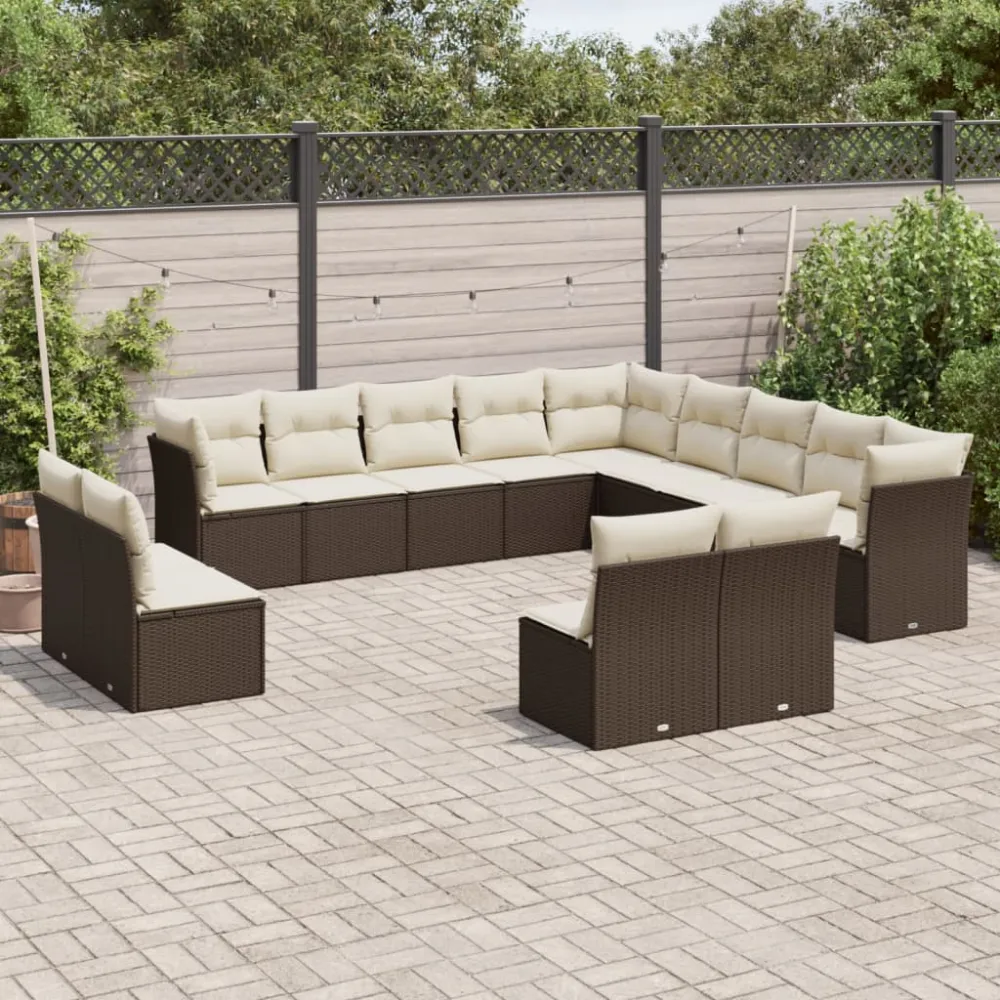 13-delige Loungeset met kussens poly rattan bruin vidaXL