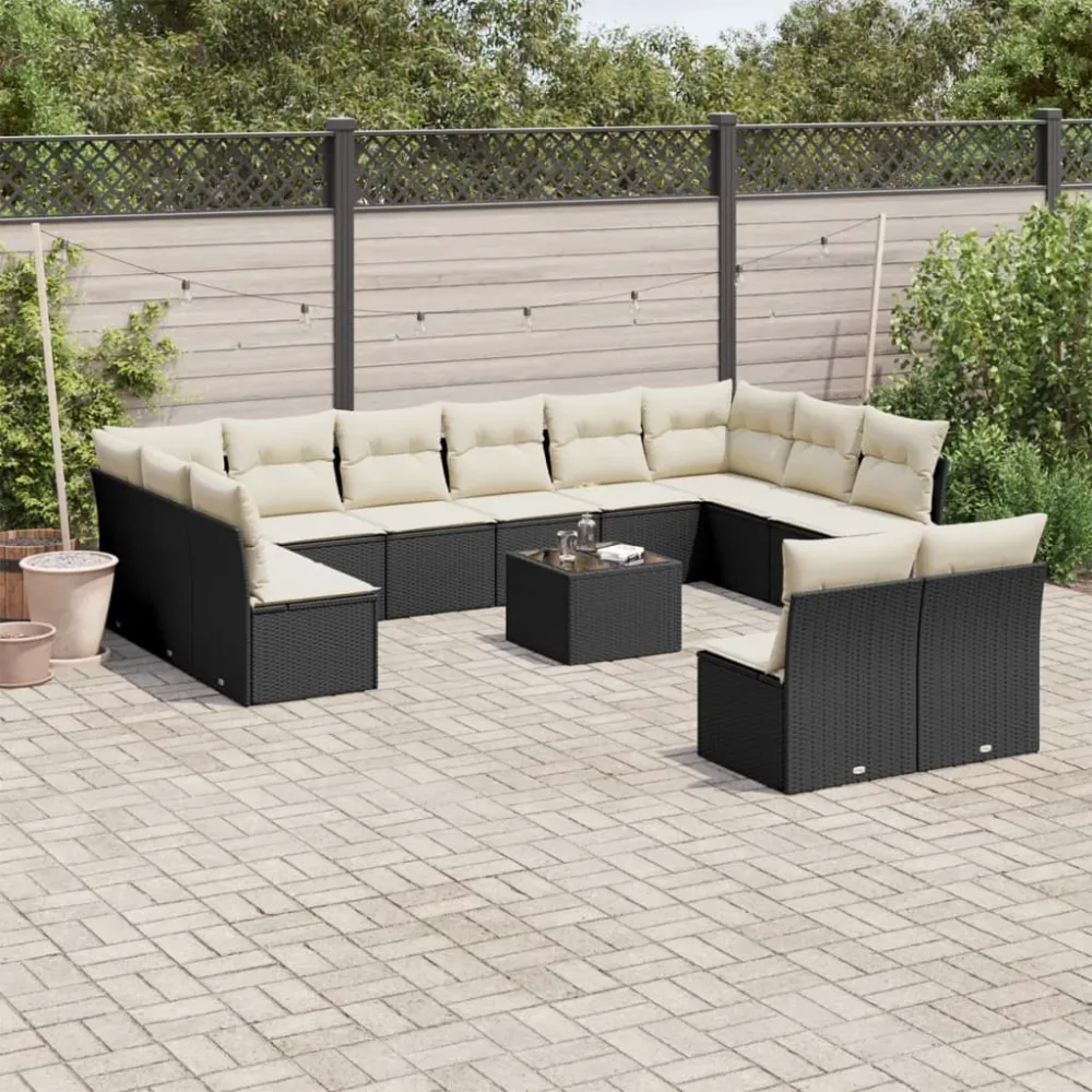 13-delige Loungeset met kussens poly rattan zwart vidaXL