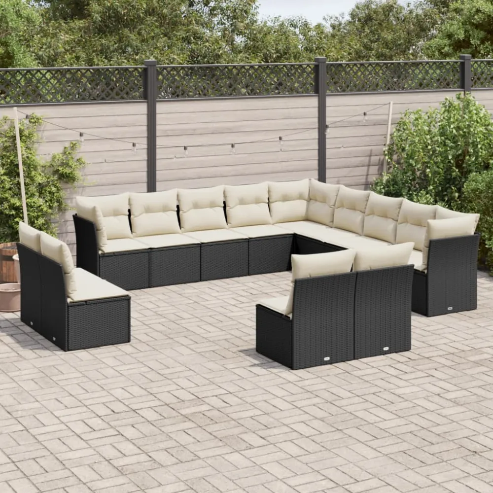 13-delige Loungeset met kussens poly rattan zwart vidaXL