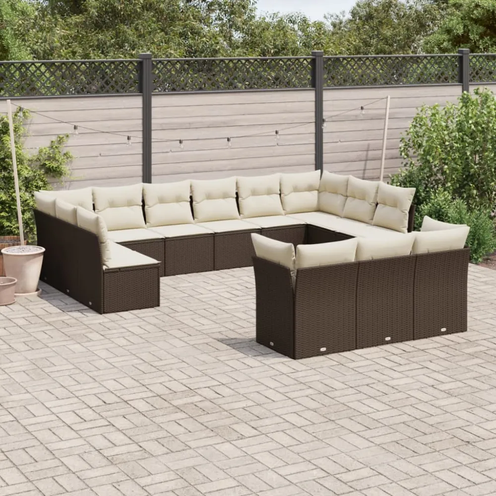 13-delige Loungeset met kussens poly rattan bruin vidaXL