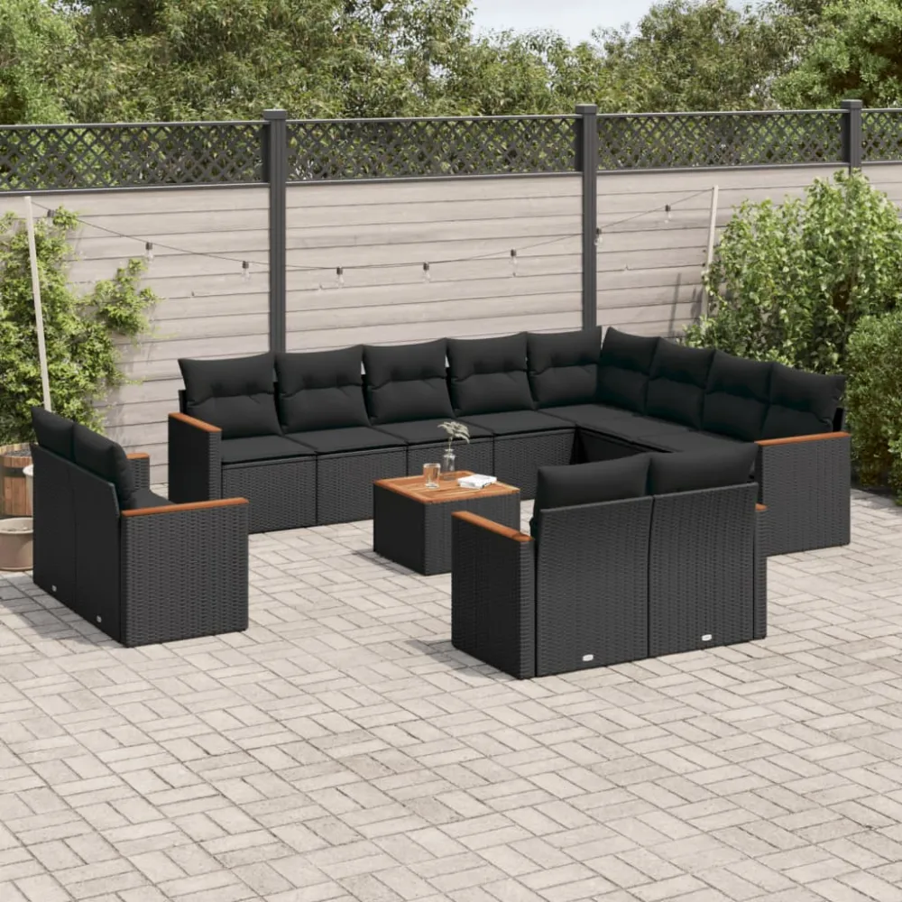 13-delige Loungeset met kussens poly rattan zwart vidaXL