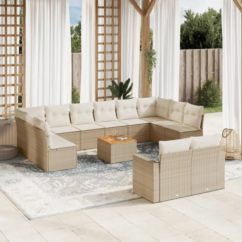 13-delige Loungeset met kussens poly rattan beige vidaXL