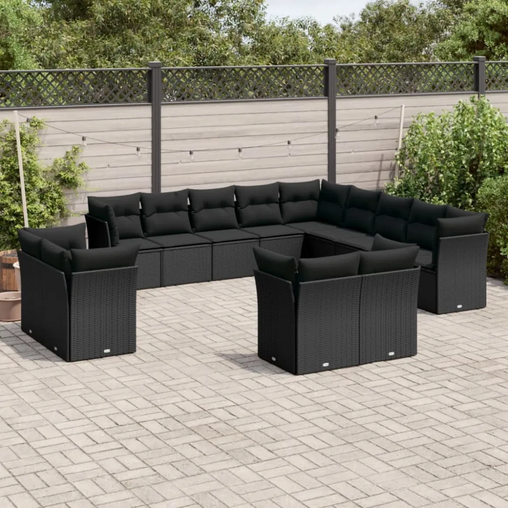 13-delige Loungeset met kussens poly rattan zwart vidaXL