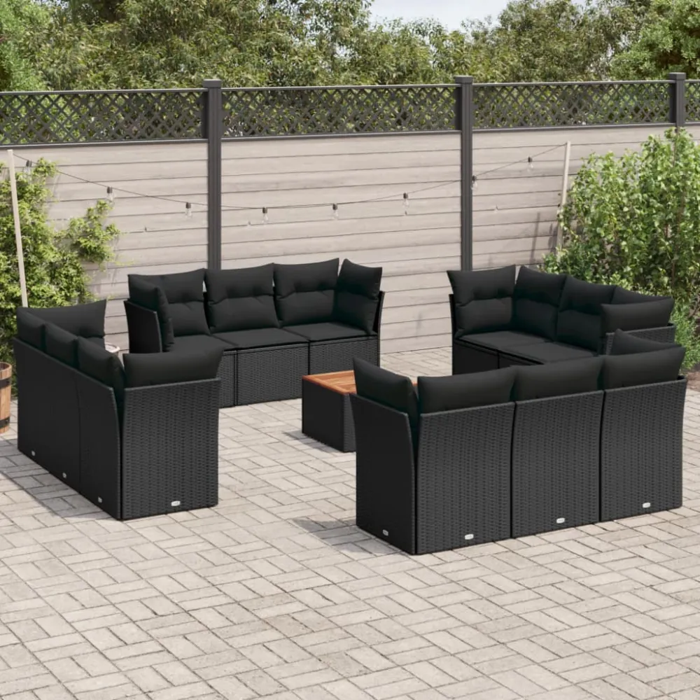 13-delige Loungeset met kussens poly rattan zwart vidaXL