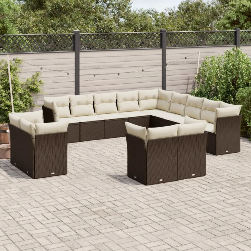 13-delige Loungeset met kussens poly rattan bruin vidaXL