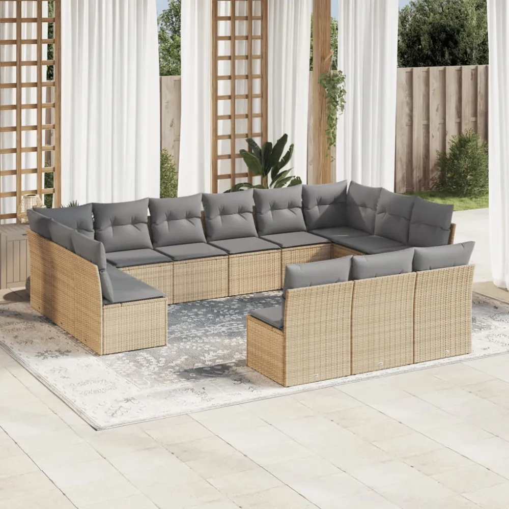 13-delige Loungeset met kussens poly rattan beige vidaXL