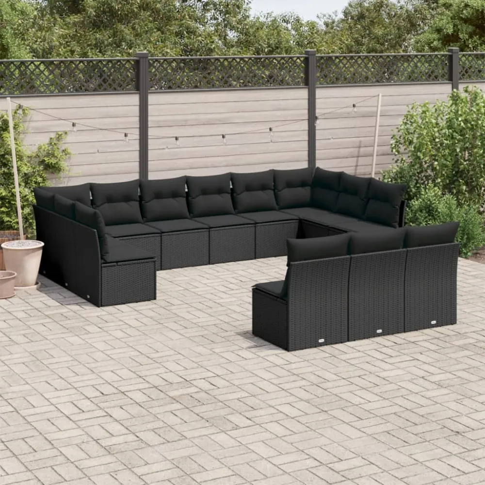 13-delige Loungeset met kussens poly rattan zwart vidaXL