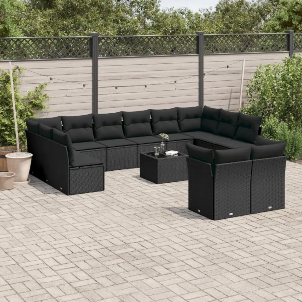 13-delige Loungeset met kussens poly rattan zwart vidaXL