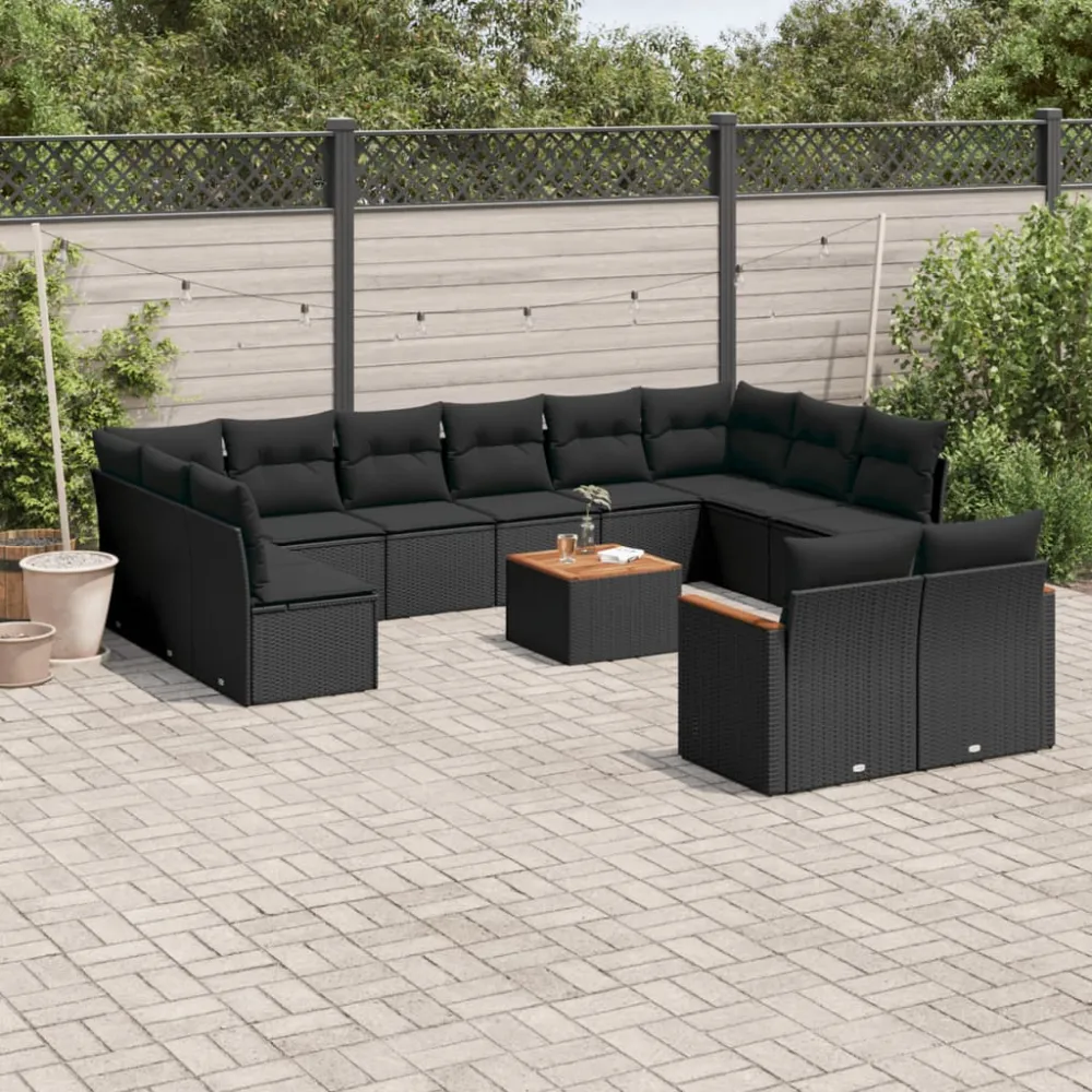 13-delige Loungeset met kussens poly rattan zwart vidaXL