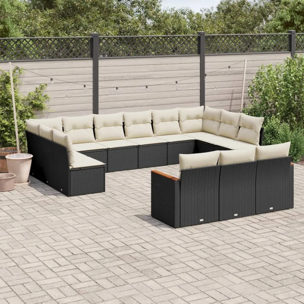 13-delige Loungeset met kussens poly rattan zwart vidaXL