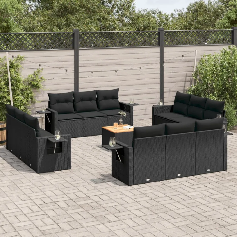 13-delige Loungeset met kussens poly rattan zwart vidaXL