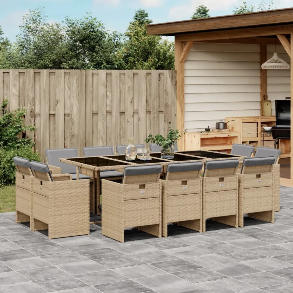 13-delige Tuinset met kussens poly rattan gemengd beige vidaXL