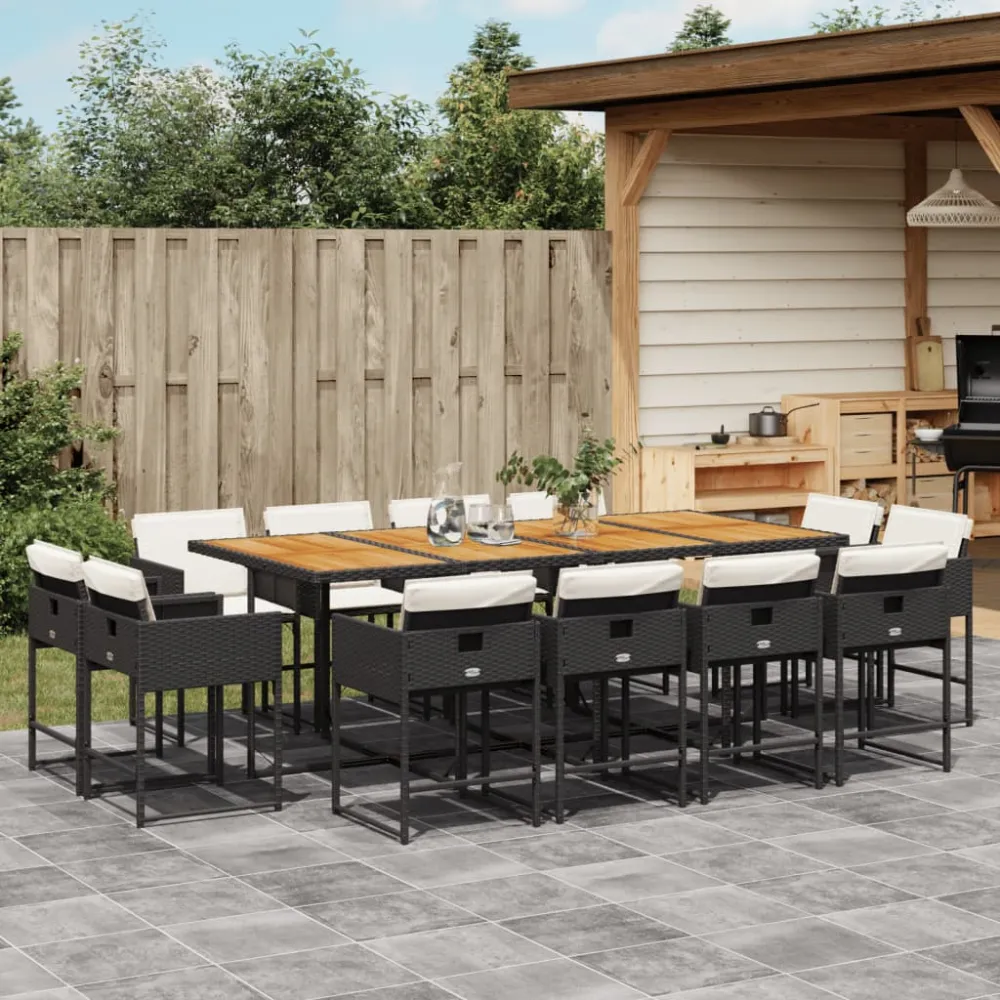 13-delige Tuinset met kussens poly rattan zwart vidaXL