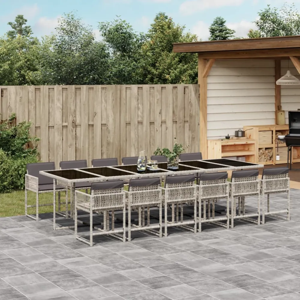 13-delige Tuinset met kussens poly rattan lichtgrijs vidaXL