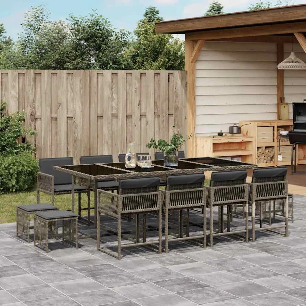 13-delige Tuinset met kussens poly rattan grijs vidaXL