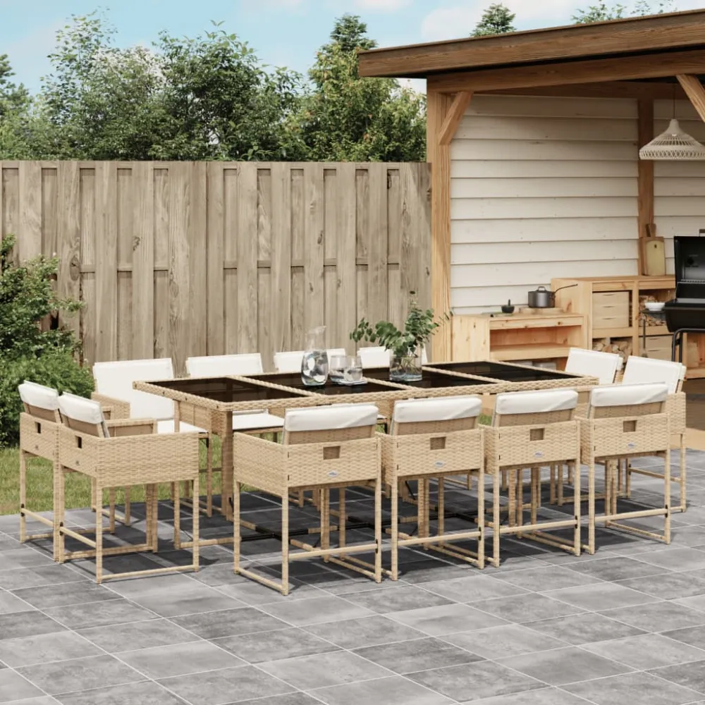13-delige Tuinset met kussens poly rattan beige vidaXL