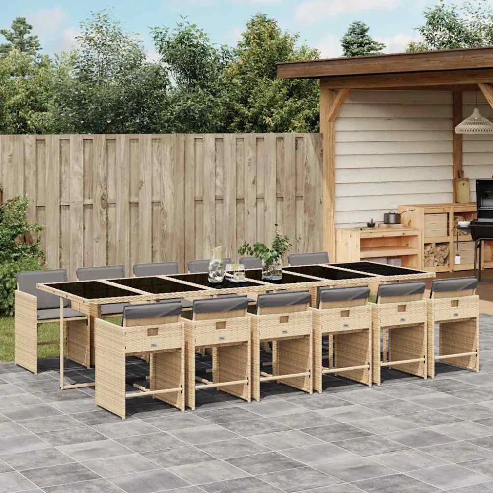 13-delige Tuinset met kussens poly rattan gemengd beige vidaXL
