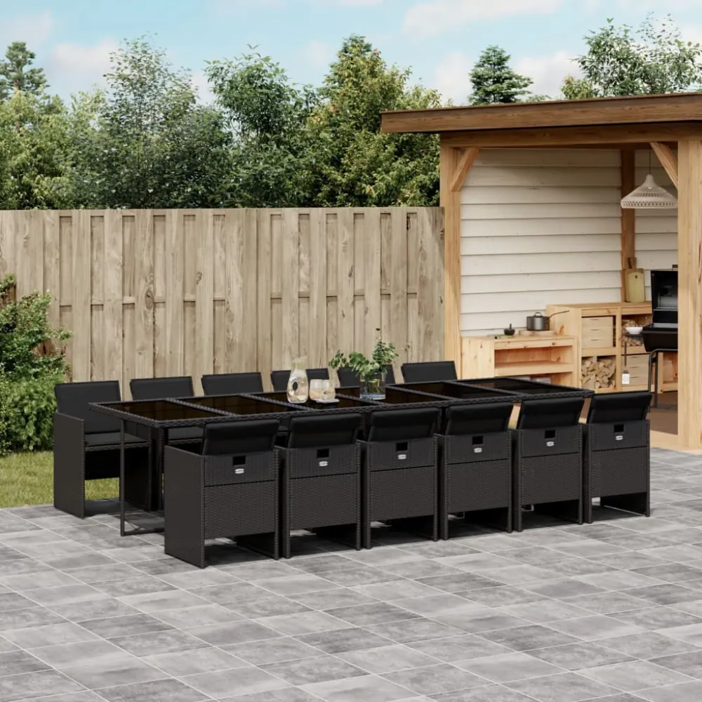 13-delige Tuinset met kussens poly rattan zwart vidaXL