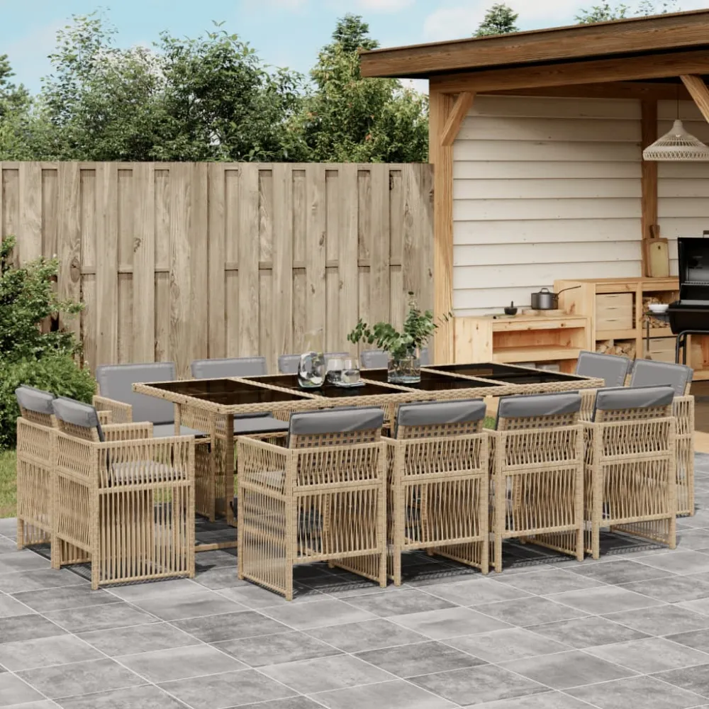 13-delige Tuinset met kussens poly rattan gemengd beige vidaXL