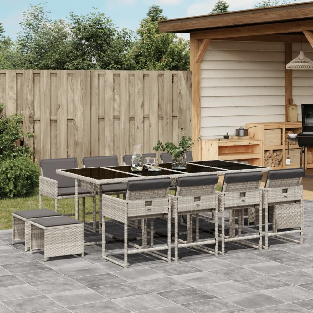 13-delige Tuinset met kussens poly rattan lichtgrijs vidaXL