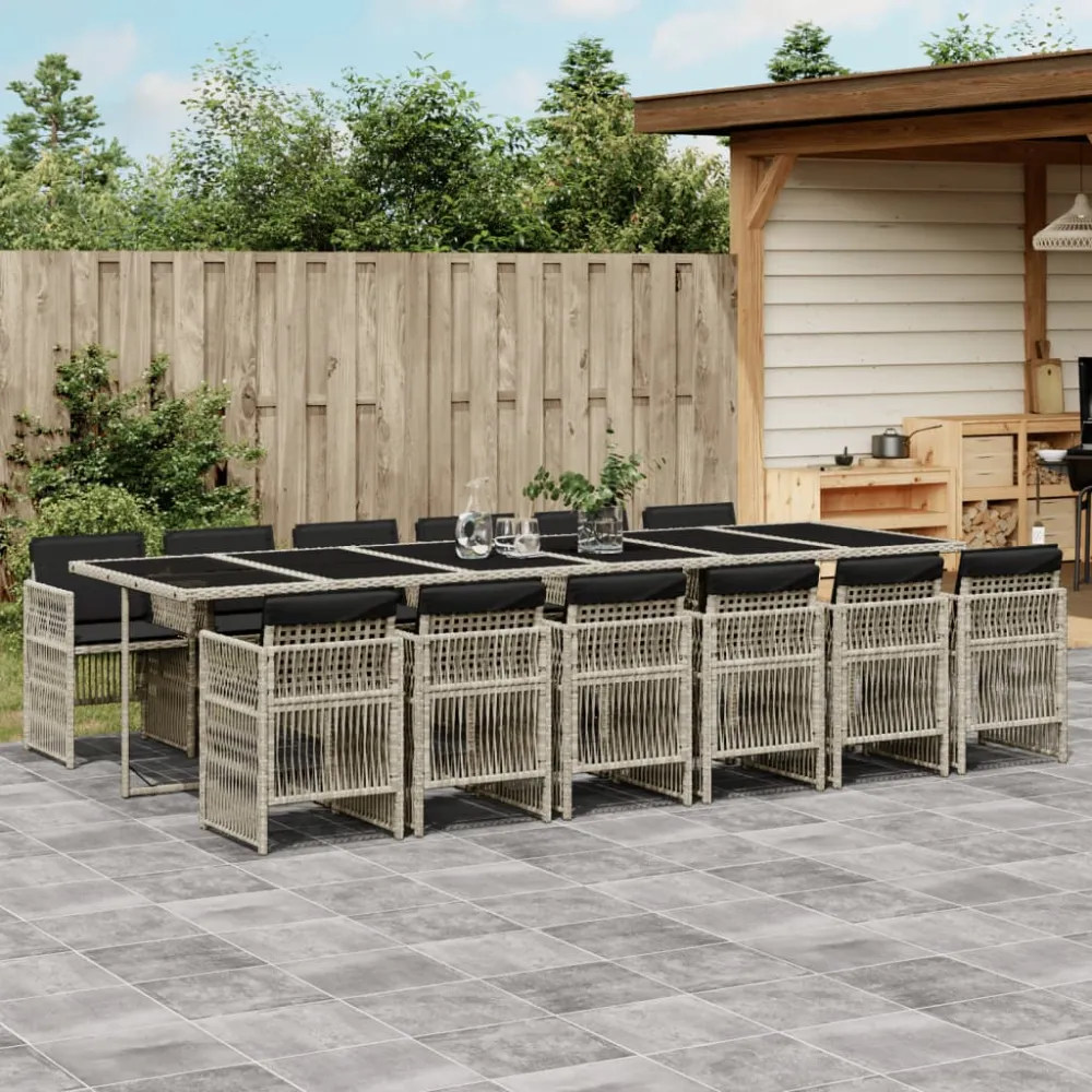 13-delige Tuinset met kussens poly rattan lichtgrijs vidaXL