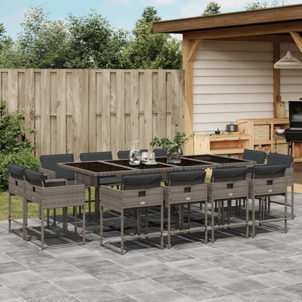 13-delige Tuinset met kussens poly rattan grijs vidaXL