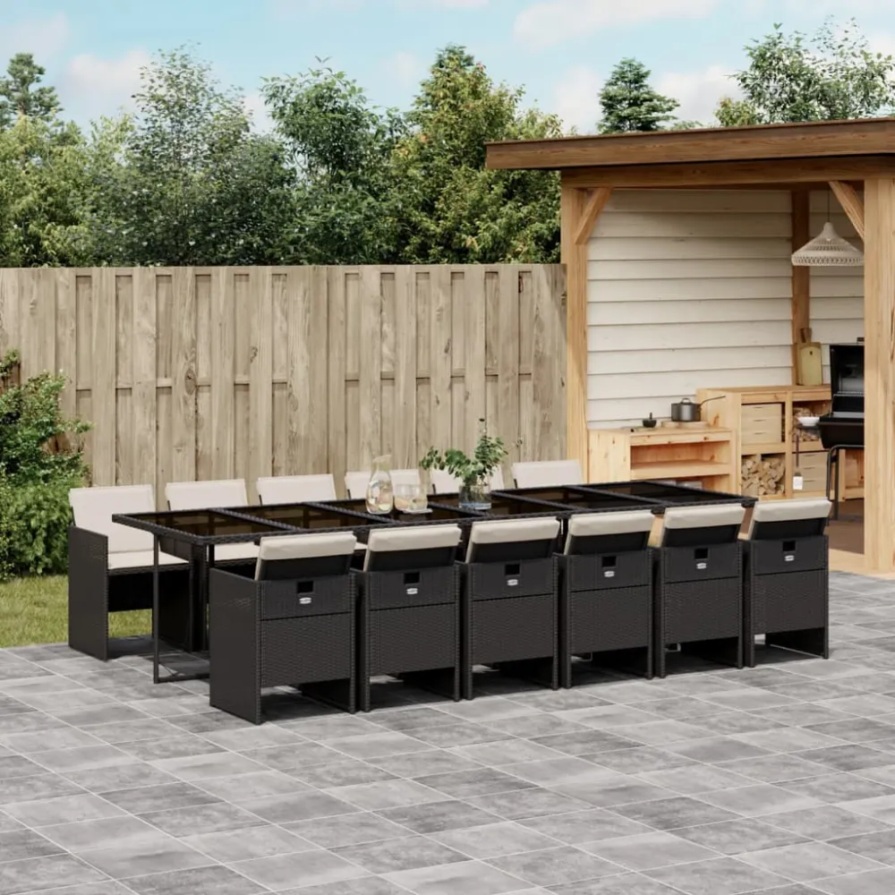 13-delige Tuinset met kussens poly rattan zwart vidaXL