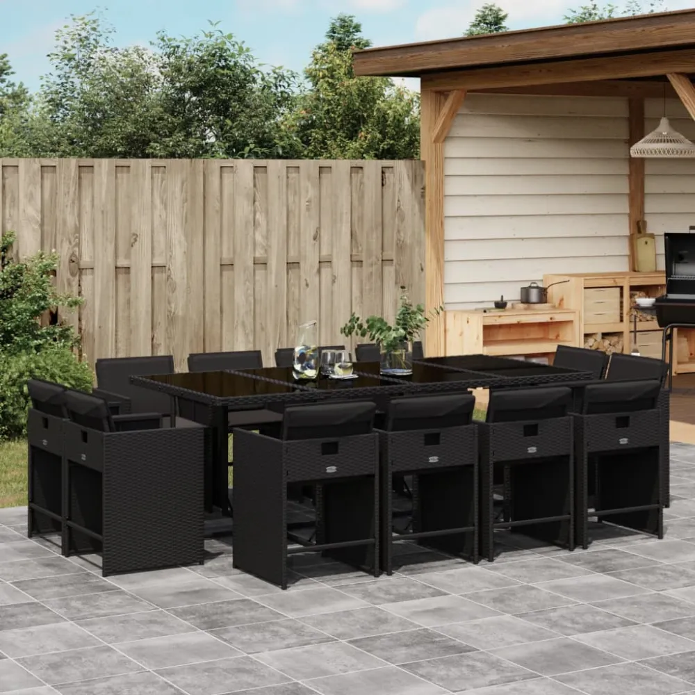 13-delige Tuinset met kussens poly rattan zwart vidaXL