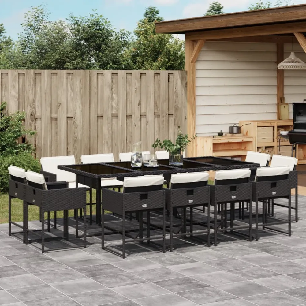 13-delige Tuinset met kussens poly rattan zwart vidaXL