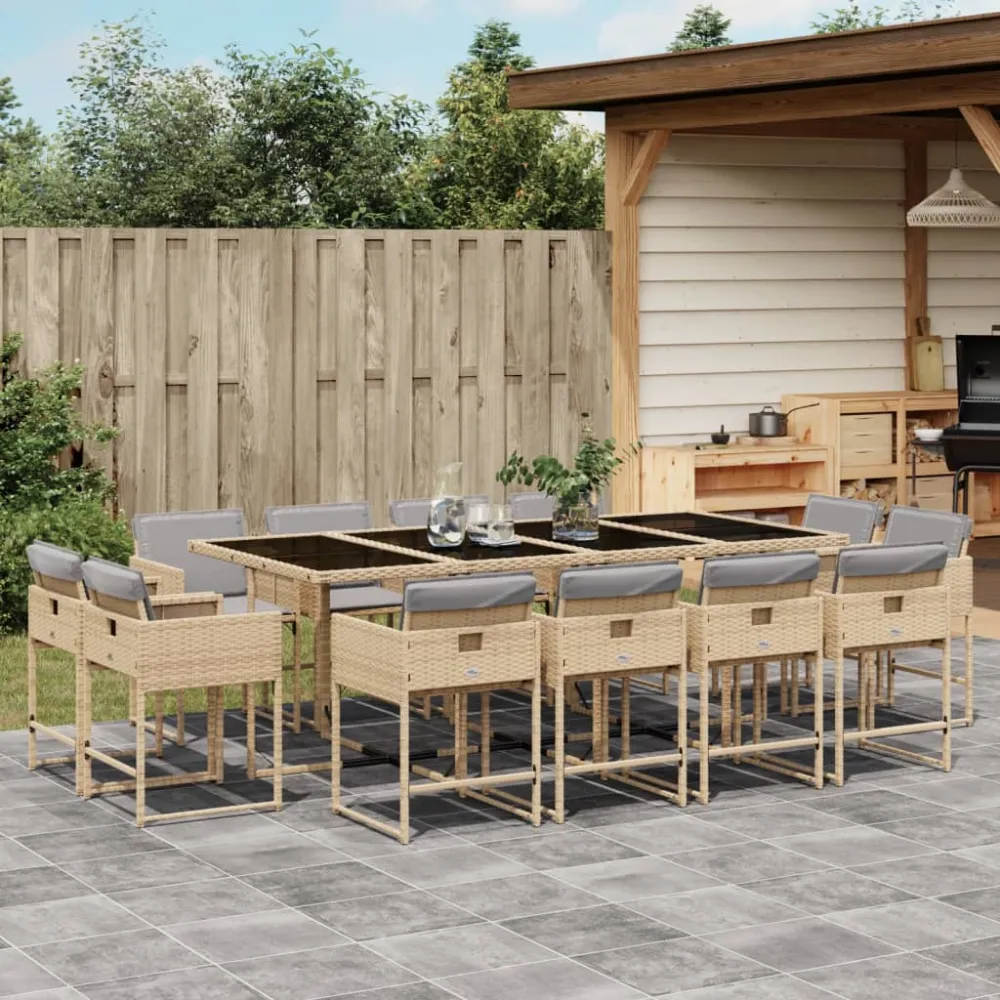 13-delige Tuinset met kussens poly rattan gemengd beige vidaXL