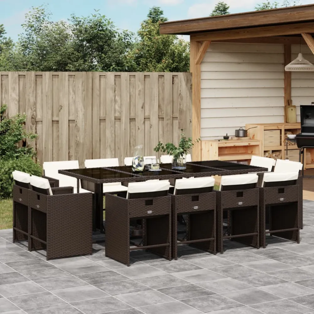 13-delige Tuinset met kussens poly rattan bruin vidaXL