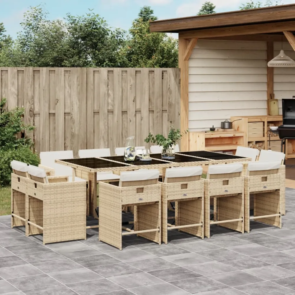13-delige Tuinset met kussens poly rattan beige vidaXL