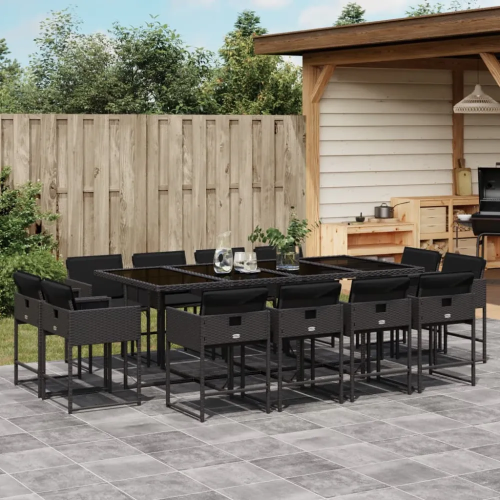 13-delige Tuinset met kussens poly rattan zwart vidaXL