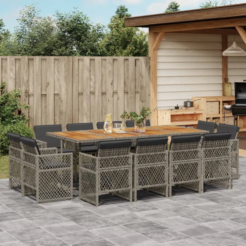 13-delige Tuinset met kussens poly rattan grijs vidaXL
