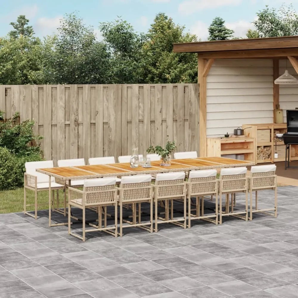 13-delige Tuinset met kussens poly rattan beige vidaXL